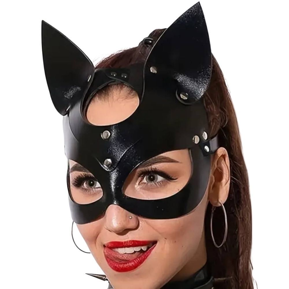 Gothic Black Cat Leather Costume Mask #9